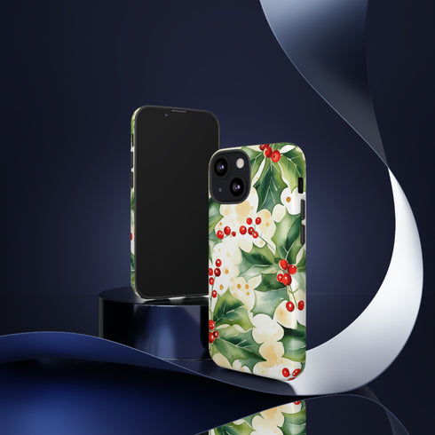 Christmas Holly on a Golden Background - Impact Resistant Phone Case